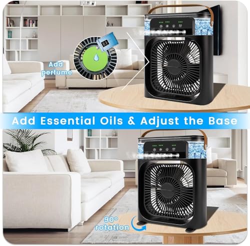 Portable Mini Evaporative Air Cooler with 5 Spray Nozzles and LED Light