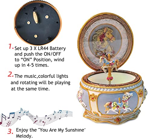 Carousel Horse Music Box - You Are My Sunshine Rotating Musical Gift
