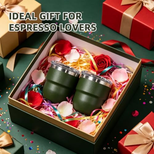 Green 4oz Double-Walled Stainless Steel Espresso Cups Set of 2 - Insulated Coffee Shot Glasses