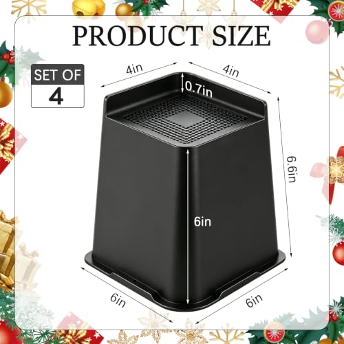 6 Inch Black Plastic Christmas Tree Risers Set of 4 | Space-Saving Holiday Decor Support