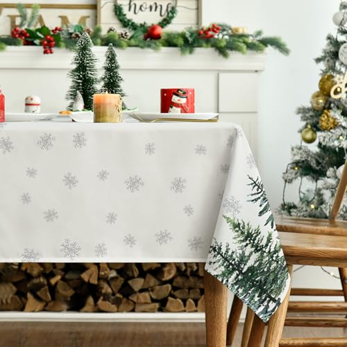 Horaldaily 60 x 84 Inch White Christmas Tablecloth - Rectangular Snow Trees