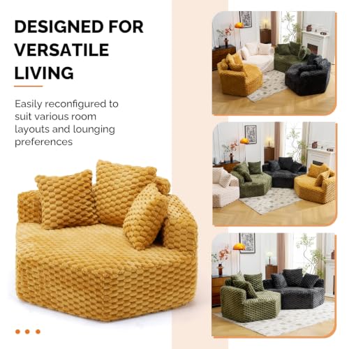 Modular Hexagon Chaise Lounge Sofa, Plush Corduroy Corner Chair for Living Room