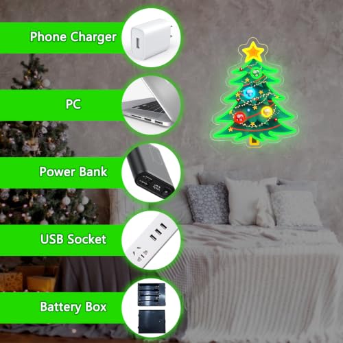 Colorful Christmas Tree Neon Sign Battery & USB Powered Holiday Decor