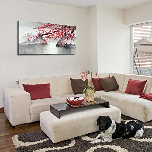 Hand-Painted Plum Blossom Oil Painting Black and White Canvas Wall Art