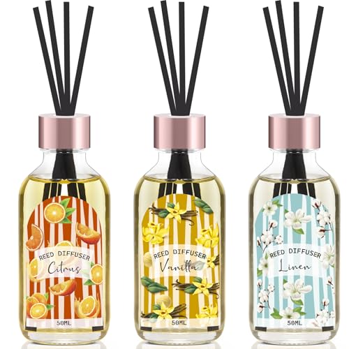 Reed Diffuser Set, Linen Vanilla Citrus Scented Oil Diffusers with 15 Sticks