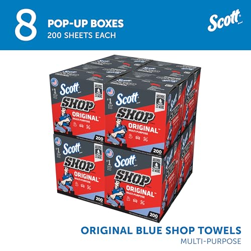 Heavy-Duty Blue Shop Towels - 9x12 Inch Pop-Up Box (8 Boxes, 1600 Count)