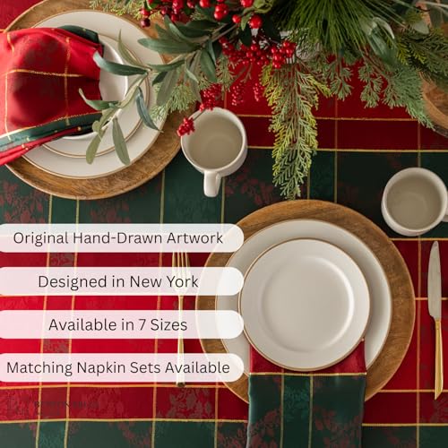 Benson Mills Holly Glimmer 60 x 104 Rectangular Tablecloth – Red Metallic Jacquard