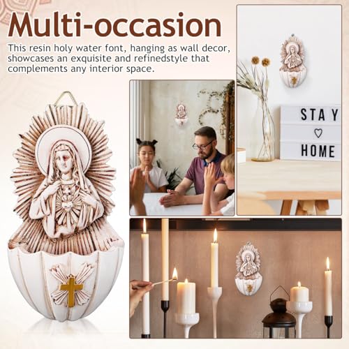 2 Pcs Holy Water Font for Wall, Resin Sacred Heart Catholic Home Decor