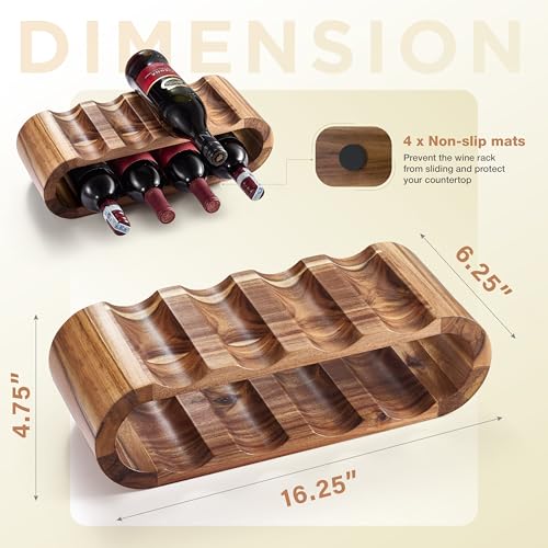 8-Bottle Wooden Wine Rack, Freestanding Acacia Countertop Wine Holder