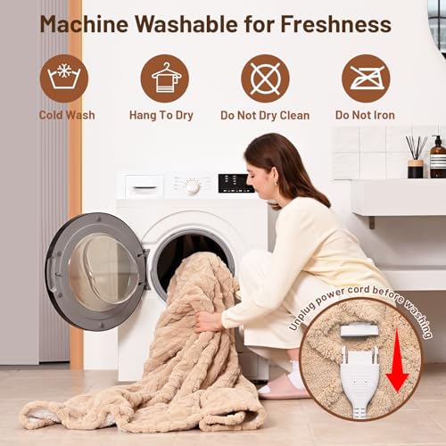 EDENLUNE Beige 50x60-inch Electric Heated Throw Blanket with 9 Heat Levels, Timer & Sherpa Fabric
