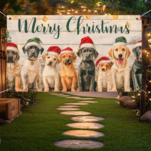 Christmas Dog Banner 71x43 Inch Labrador Puppy Holiday Party Backdrop - Colorful 0781