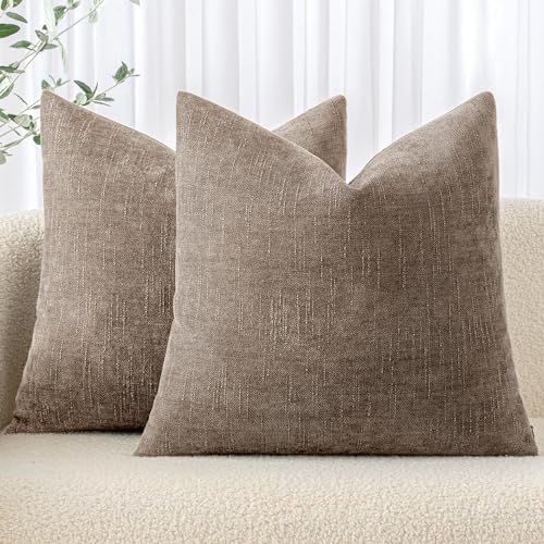 MIULEE Textured Chenille Throw Pillow Covers 20x20 Taupe Grey - Set of 2