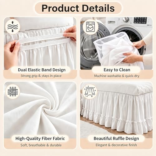Twin XL Dorm Bed Skirt - 36 Inch Extra Long Drop White Ruffled Dust Ruffle