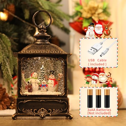 Christmas Snow Globe Lantern with Music & Lights - 10.2 Inch Snowman Scene