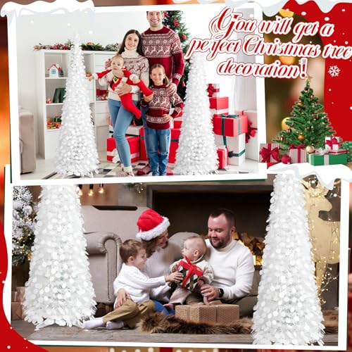 Leyndo 6 Pcs 5 ft Collapsible Artificial Christmas Tree, White