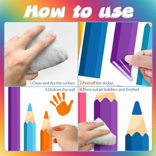 Colorful Pencil and Handprint Wall Decals - 47 Pcs Peel and Stick Decor