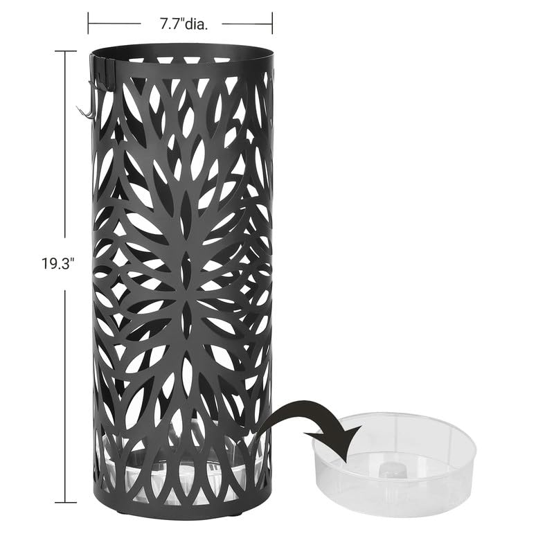 Metal Umbrella Stand for Entryway with Drip Tray and Hooks, Matte Black