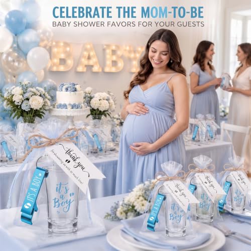 Baby Shower Favors Shot Glass & Keychain Gift Set - Blue, 50 Sets, Gender Reveal