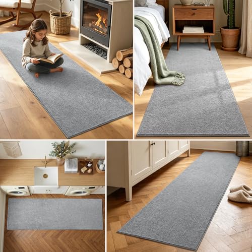2x6 Grey Runner Rug, Washable Non-Slip Low-Pile Area Rug for Hallway