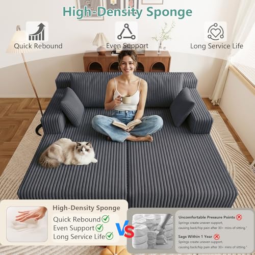 71-Inch Oversized Corduroy Double Chaise Lounge Chair with Pillows