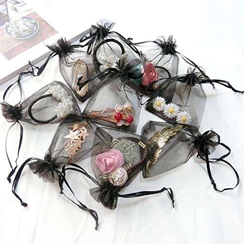 100-Pack Small Black Organza Drawstring Gift Bags - 3x4 Inch Mesh Pouches