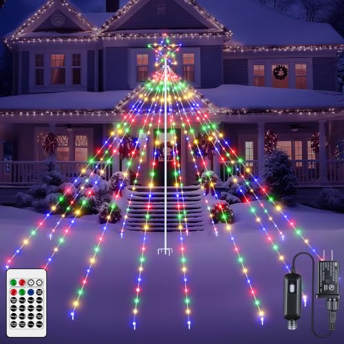 BrightChristmas Outdoor 340 LED Christmas Tree Lights with Top Star, Multicolor, 16 Modes, IP67