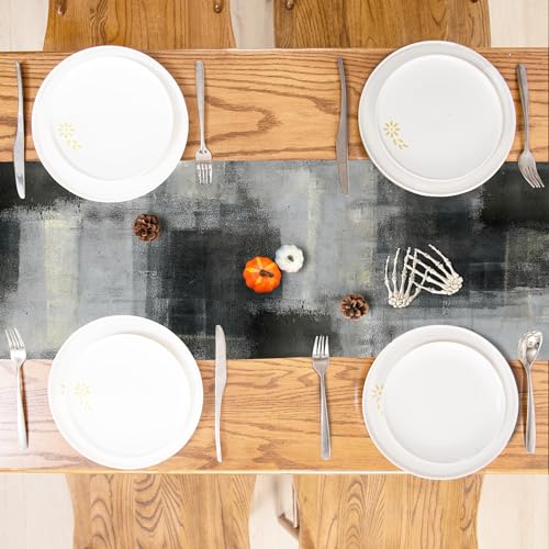 Black Grey Watercolor Table Runner 90 Inches Long (13"x90")