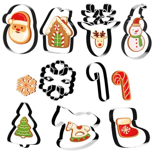 OHOME Christmas Cookie Cutters 9-Piece Set - Santa Snowman Candy Cane Shapes