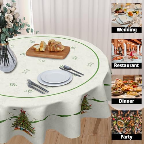 Kawani 60 Inch Round Christmas Tree Green Tablecloth for Holiday Dining
