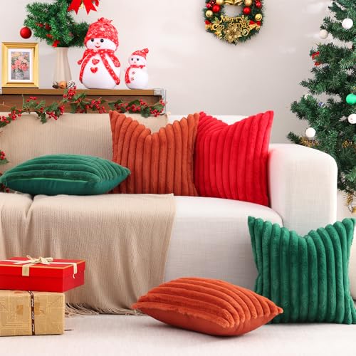 Pallene Faux Fur Throw Pillow Covers 12x20 Set of 2 Christmas Green - Soft Velvet & Rabbit Fur Design