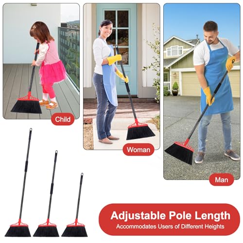 Heavy Duty Commercial Indoor & Outdoor Broom with 55" Handle, Stiff Bristles