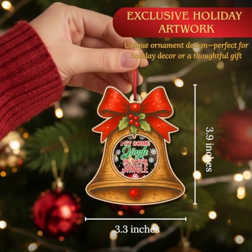 Bell Ornaments for Christmas Tree - Double Layer Wood & Acrylic 3D Bell, Rustic Keepsake Gift