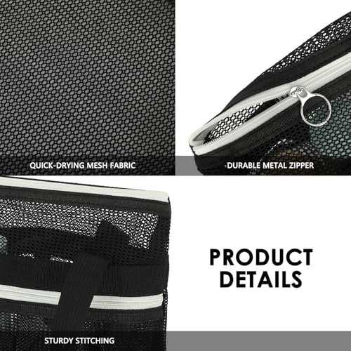 Mesh Shower Bag with Zipper Pockets and Dual Handles, Quick-Drying