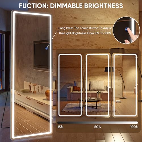LED Full Length Mirror 58" x 18" Lighted Body Mirror with 3-Color Dimming