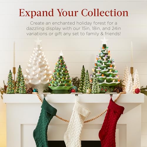 18-Inch Pre-Lit Hand-Painted Ceramic Christmas Tree - Tabletop Holiday Decor