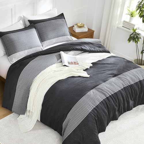 Black Striped Full Comforter Set - 3-Piece Soft Down Alternative Bedding
