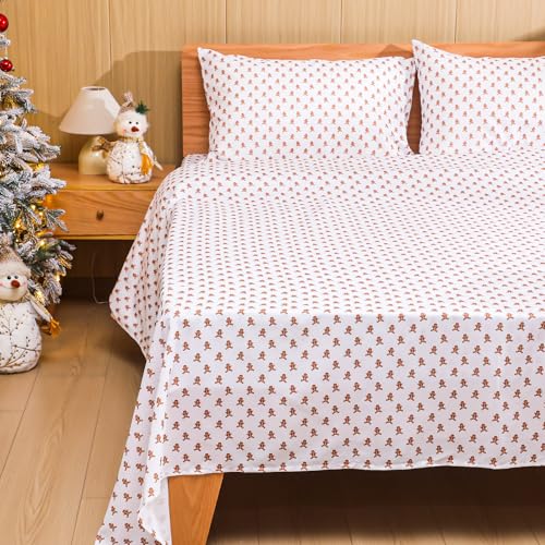 Newwiee Gingerbread 4-Piece Queen Bedding Set - Festive Christmas Sheets, 110G Polyester