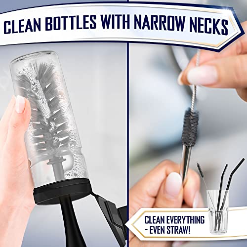 4-Piece Kitchen Dish Brush Set with Non-Slip Long Handle - Black