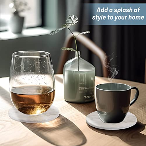 Absorbent Ceramic Drink Coasters with Holder - Set of 6, Marble Style