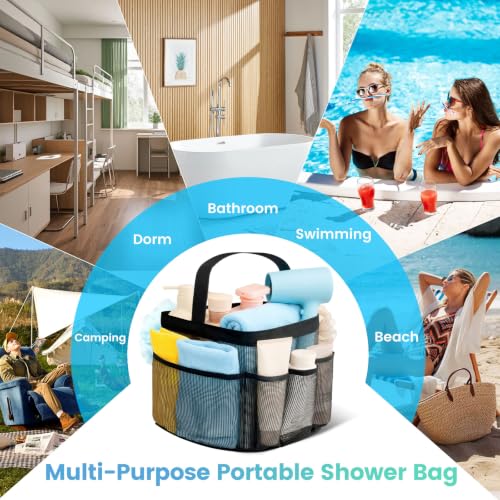 Portable Mesh Shower Caddy with 9 Pockets Quick Dry Toiletry Tote Bag