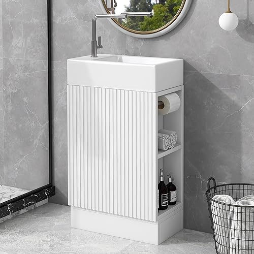 18.6-Inch Modern Bathroom Vanity with Sink and Open Storage Shelves