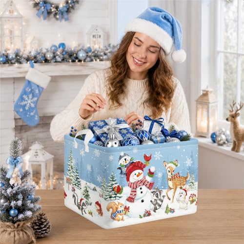 HUUMONSS Forest Animals Christmas Snowflake Baby Storage Basket 36L - Winter Pine Trees & Snowman Organizer for Toy Clothes & More