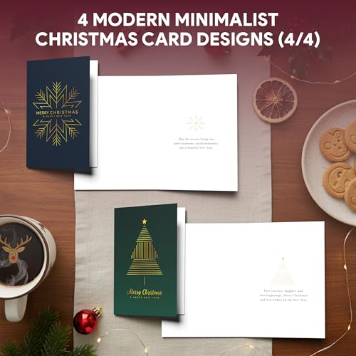 Decorably 24 Count Gold Foil Minimalist Christmas Cards with Envelopes