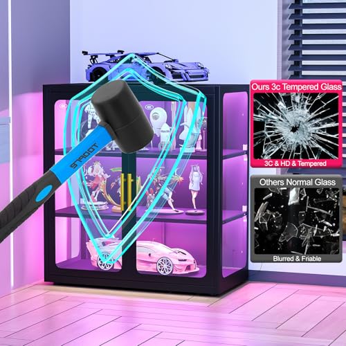 4-Tier Glass Display Cabinet with RGB LED Lights, 34-Inch Curio Showcase