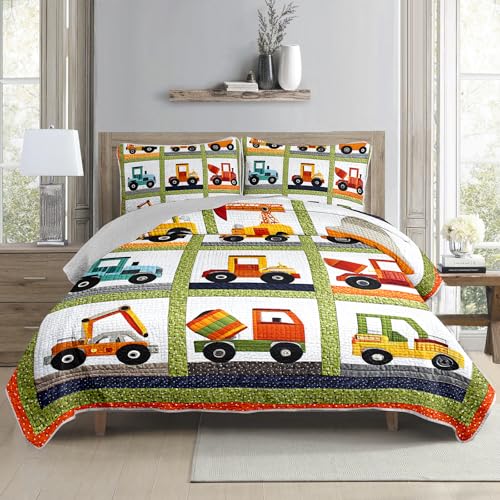 Cartoon Construction Vehicle Quilt Set - Full/Queen Bedding for Kids