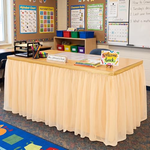 Tioncy Champagne Tulle Desk Skirt for Teacher & Classroom Tables - 6 ft x 30 in