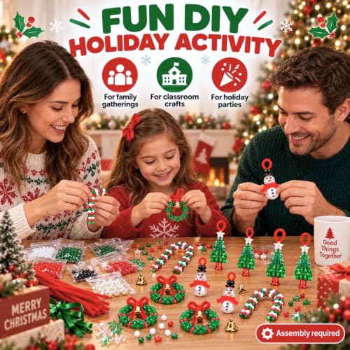 LIHAO 40-Piece Christmas Craft Kit for Teens and Kids – Beaded Ornaments & Wreath