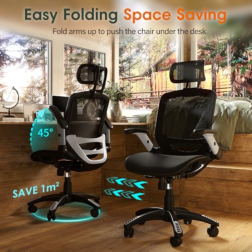 Ergonomic High Back Mesh Desk Chair with Flip-Up Arms & Headrest