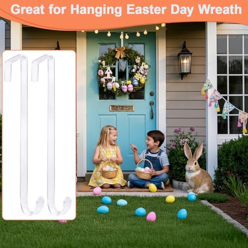 ZYSUN 12" Clear Wreath Hangers for Front Door, 2 Pack Non-Scratch Over Door Hooks