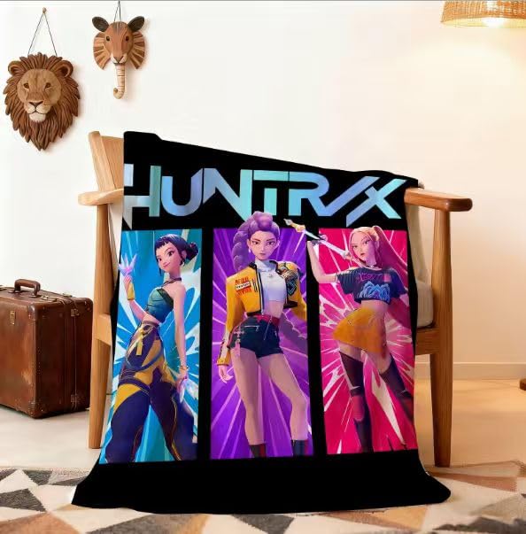 K-Pop Demon Hunters Kids Flannel Throw Blanket - Soft 55" x 40" (Black)